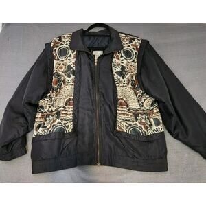 Vintage Bocoo Black Full-Zip 80s 90s 100% Silk Jacket Windbreaker Lined M‎ Beads
